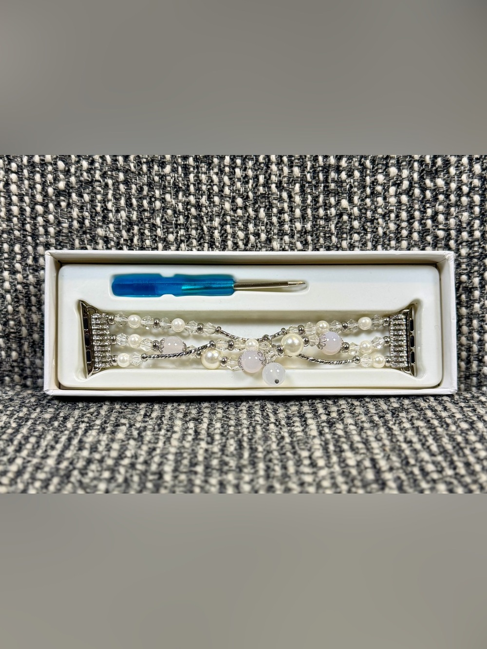 42mm Apple Watch Silver Bling Pearl Crystal Stretch Beaded Bracelet Dressy Strap